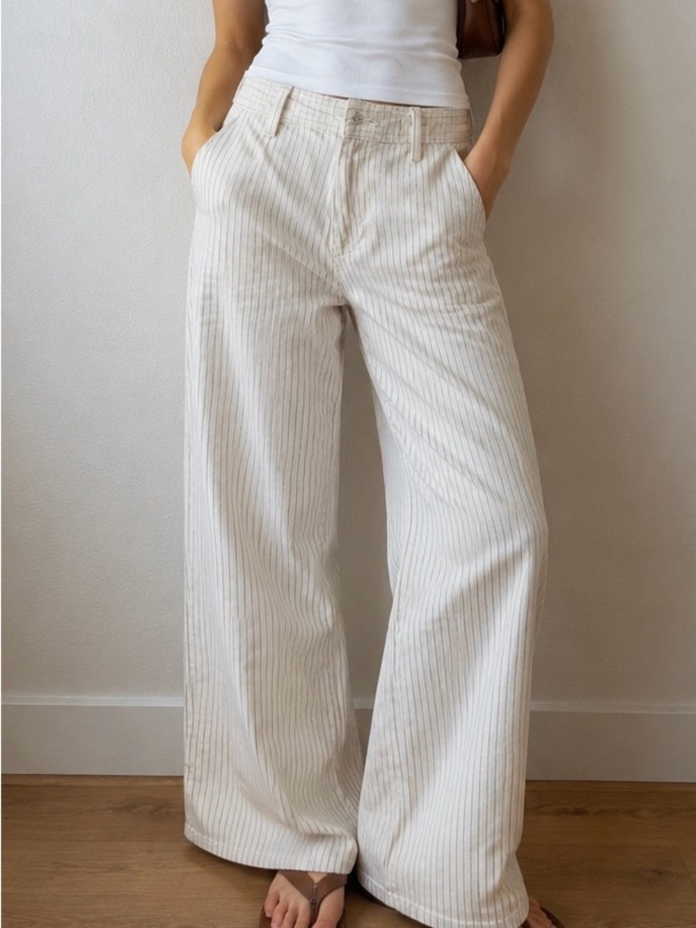 Universal Thread Cream Pinstripe Wide Leg Pants